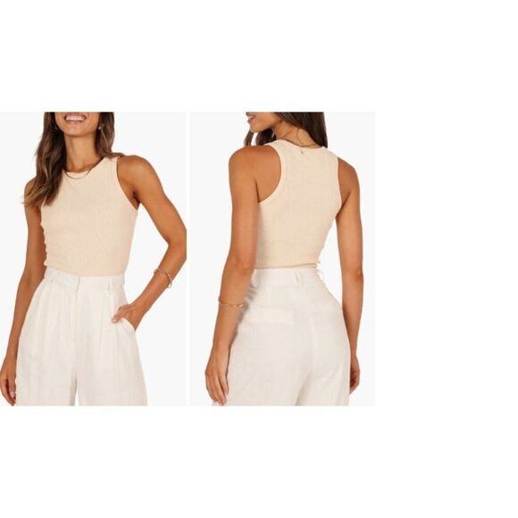 Petal and Pup Women's Ari Ribbed Tank Top - Beige, Sz. S - Picture 1 of 12